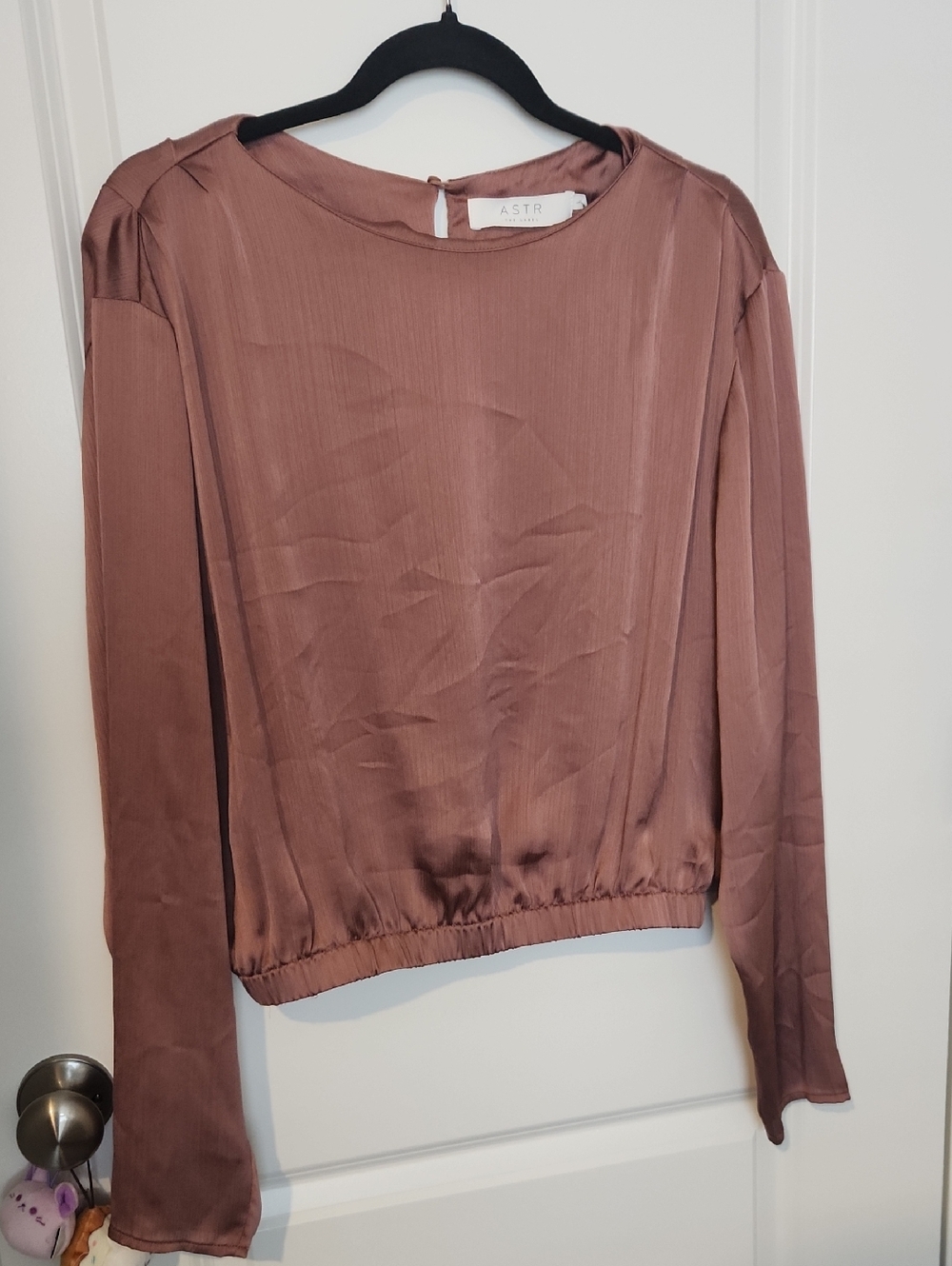 Astr Dusty Rose Long-Sleeve Satin Look Blouse